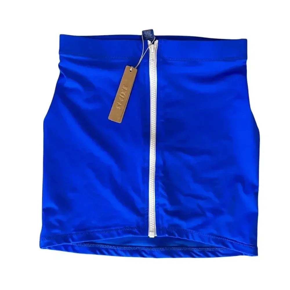 Skims Swim Mini Skirt XS Cobalt Front Zipper Sporty NWT